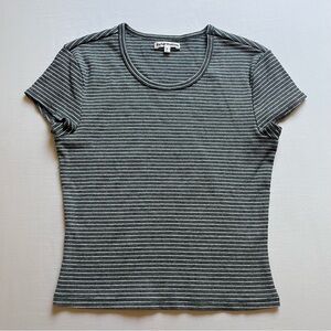 REFORMATION grey white striped rib knit cotton spandex scoop neck short sleeve